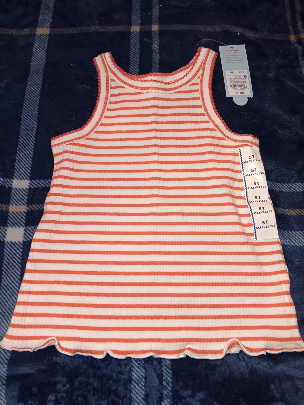 Girls Striped Sleeveless Tank Top - Orange/White ( Price Is Firm)